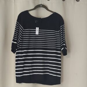 Talbots Women's Sz XL NWT Black and White Striped Short Sleeve Knit Top